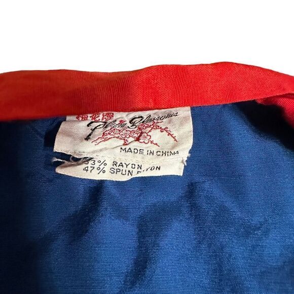 Vintage plum blossoms blue and red Kimono bath robe size large - Picture 8 of 8